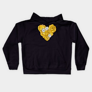 Yellow Heart of Roses and Daisies Kids Hoodie